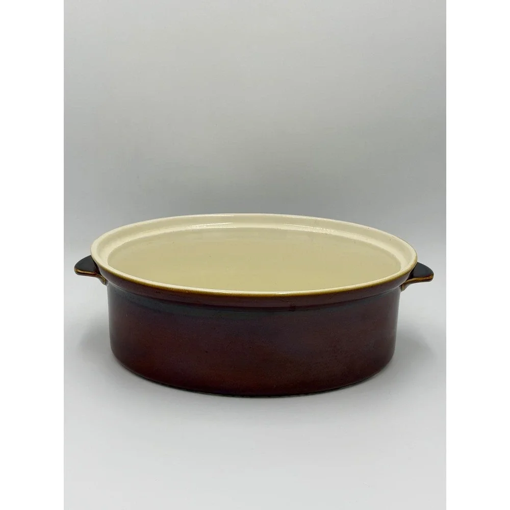 Vtg Villeroy & Boch Oval Casserole Vegetable Dish Brown Rust Glazed Handled 10x7